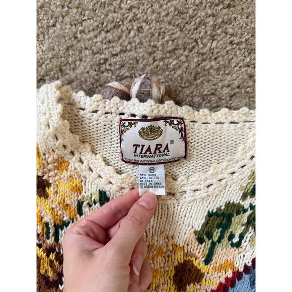 Vintage Y2K 90s Tiara Knit Fall Scarecrow Pumpkin Patch Sunflower Farm Sweater - Picture 4 of 9